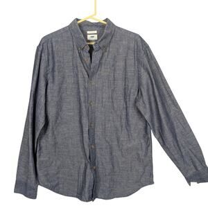Old Navy Shirt Mens Large Blue Slim Fit Long Sleeve Button Up Linen Blend Casual